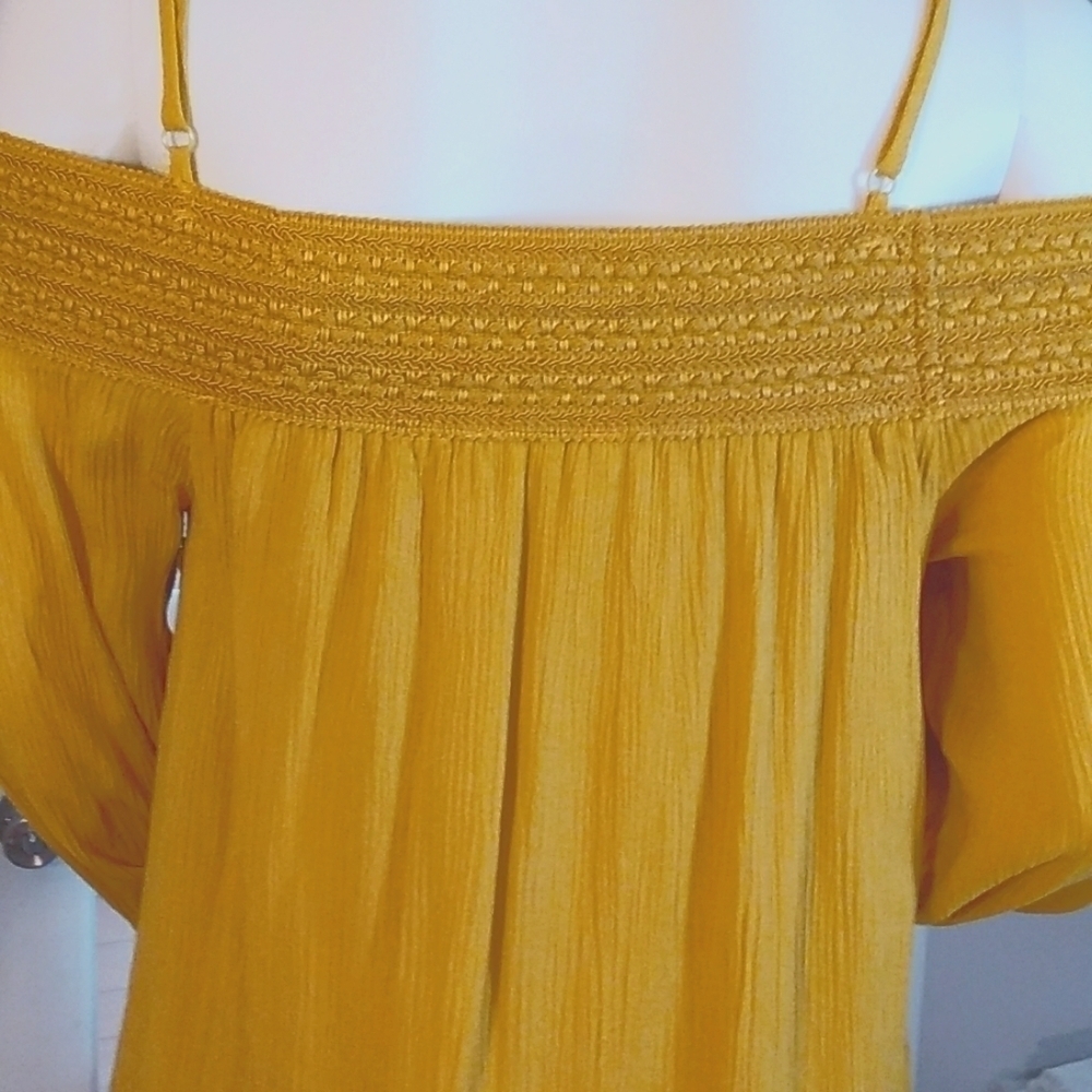 Purple Snow Mustard Yellow Spaghetti Strap Off Shoulder Mini Dress Blouse Size S - Picture 4 of 15